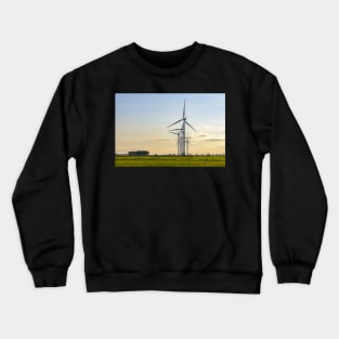 Windmill farm on green meadow Crewneck Sweatshirt